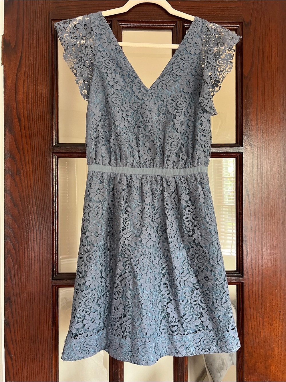 Madewell Cottagecore Lace V-Neck Dress in Dusty Blue
